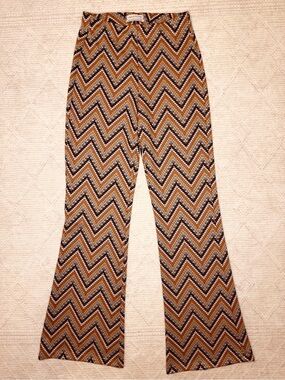 UrbanOutfitters Knit Chevron Flare Pants M Retro 70s Pull On Stretch Bell Bottom
